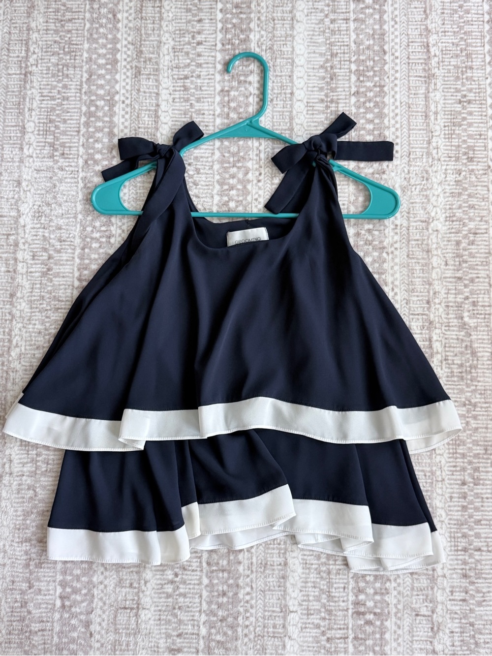 Navy & White Tiered Bow-Shoulder Top